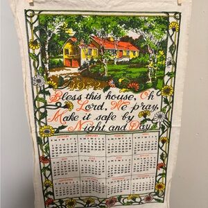 1972 Vintage Multicolor Kitchen Linen Calendar Towel 17x26”